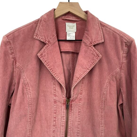 Garnet Hill Corduroy Jacket Blazer Pink Cotton Collared Utility Womens Small - Picture 2 of 7